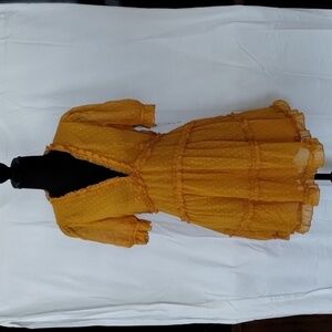 NWT Story On mustard mini dress w V neckline, ruffle SO CUTE!